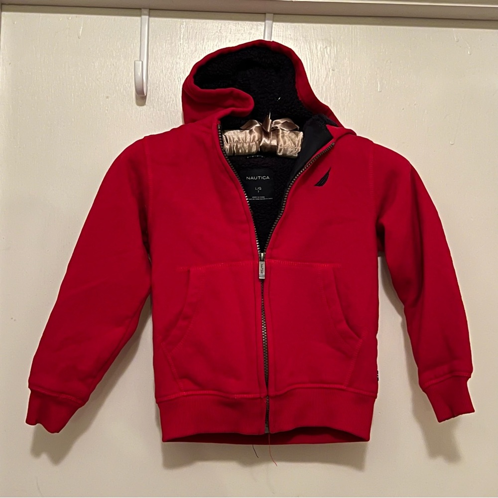 Nautica Kids Red Full Zip Hoodie Sherpa Lined Size Large/7